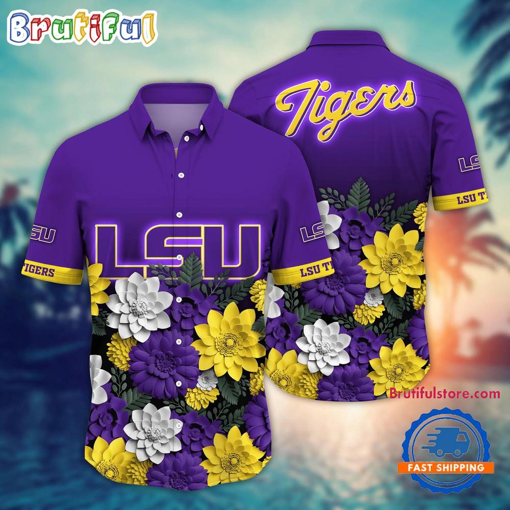 NCAA LSU TIGERS Flower Tropical Summer Beach Hawaiian Shirt