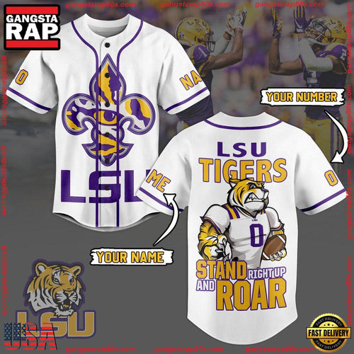 NCAA Custom Name LSU Tigers Football Mascot Ready To Fight New Design Baseball Jersey