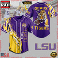 NCAA Custom Name LSU Tigers Geaux Tigers New Design Baseball Jersey