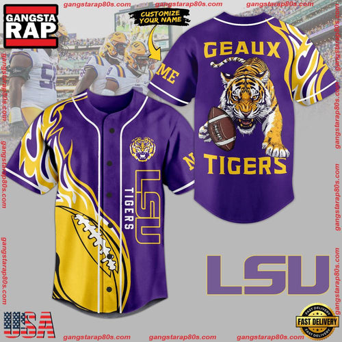 NCAA Custom Name LSU Tigers Geaux Tigers New Design Baseball Jersey