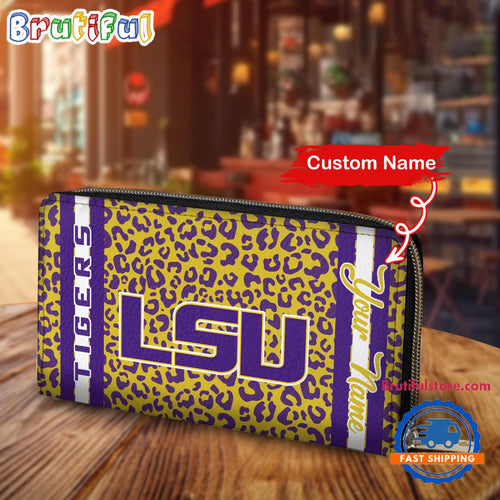 NCAA LSU Tigers Leopard Women’s Zip Around Wallet, Sporty Women’s Wallet
