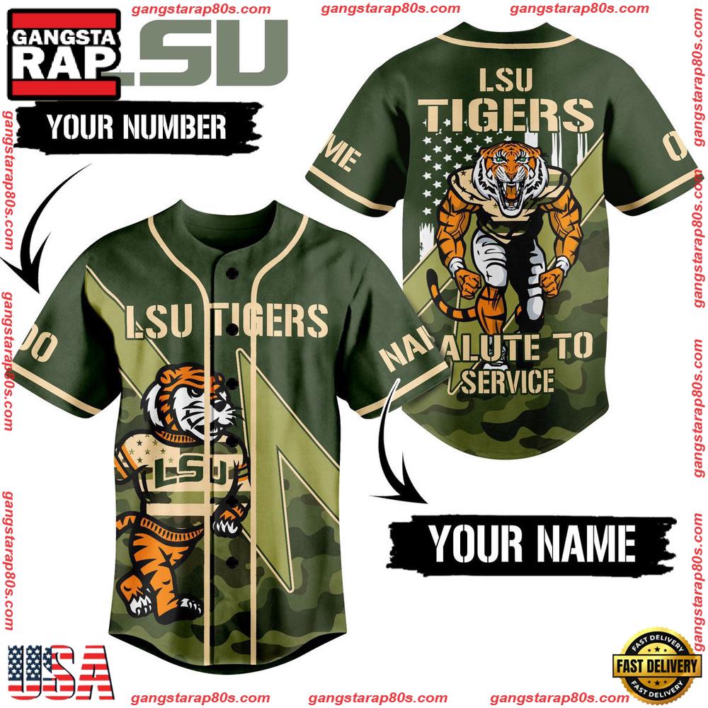 NCAA Custom Name LSU Tigers Salute To Service New Design Baseball Jersey