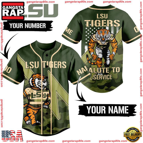 NCAA Custom Name LSU Tigers Salute To Service New Design Baseball Jersey