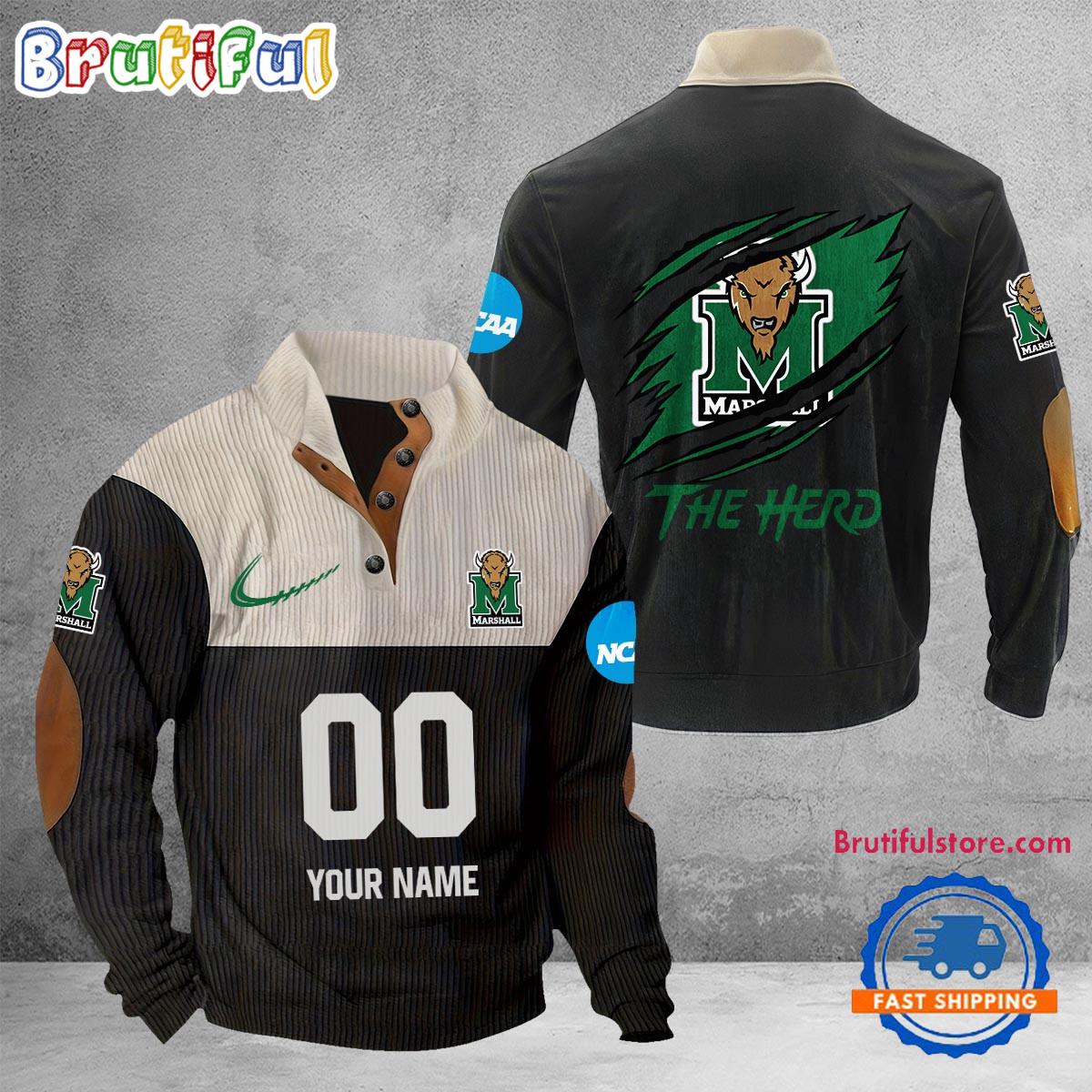NCAA Marshall Thundering Herd Sport Team Custom Name And Number Buttoned Collar Sweatshirt