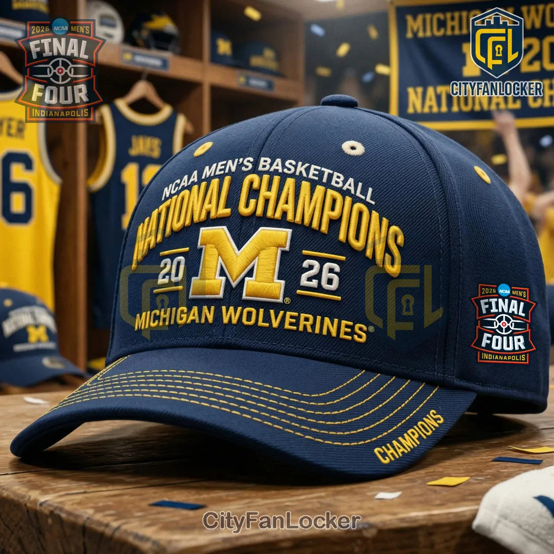NCAA Men’s Basketball 2026 National Champions Michigan Wolverines Final Four Cap