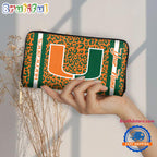 NCAA Miami Hurricanes Leopard Women’s Zip Around Wallet, Sporty Women’s Wallet