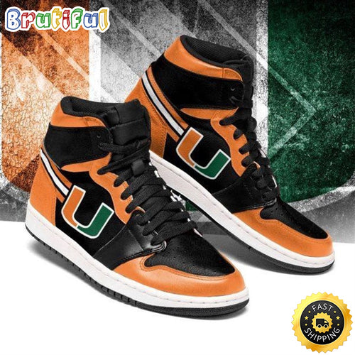NCAA Miami Hurricanes Orange Black Air Jordan 1 High Sneakers