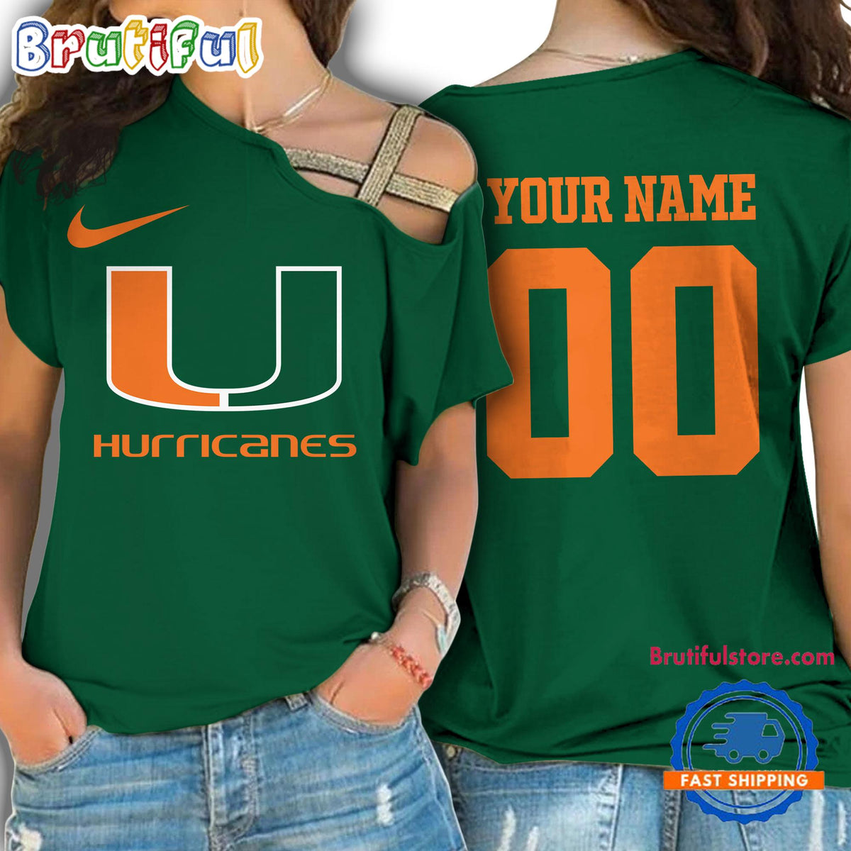 NCAA Miami Hurricanes Special Sport Team Custom Women’s One Shoulder Shirt
