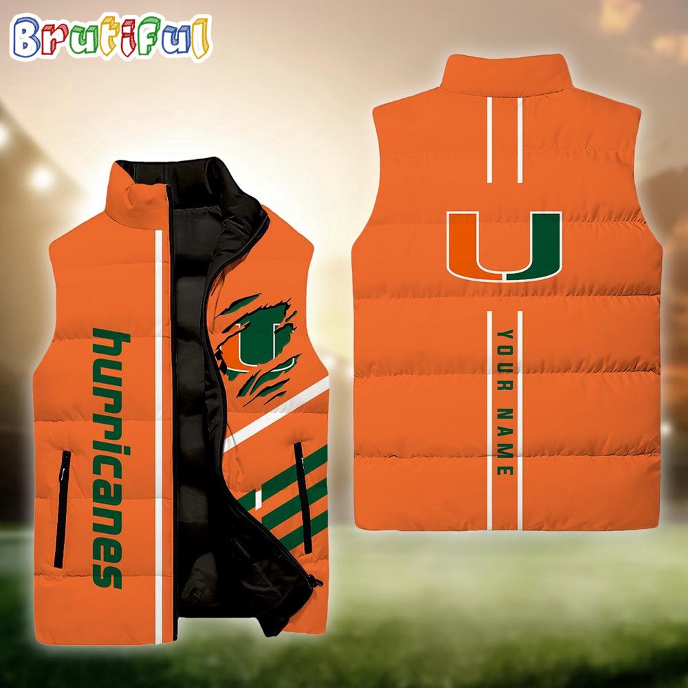 NCAA Miami Hurricanes Sport Team Personalized Sleeveless Down Puffer Jacket