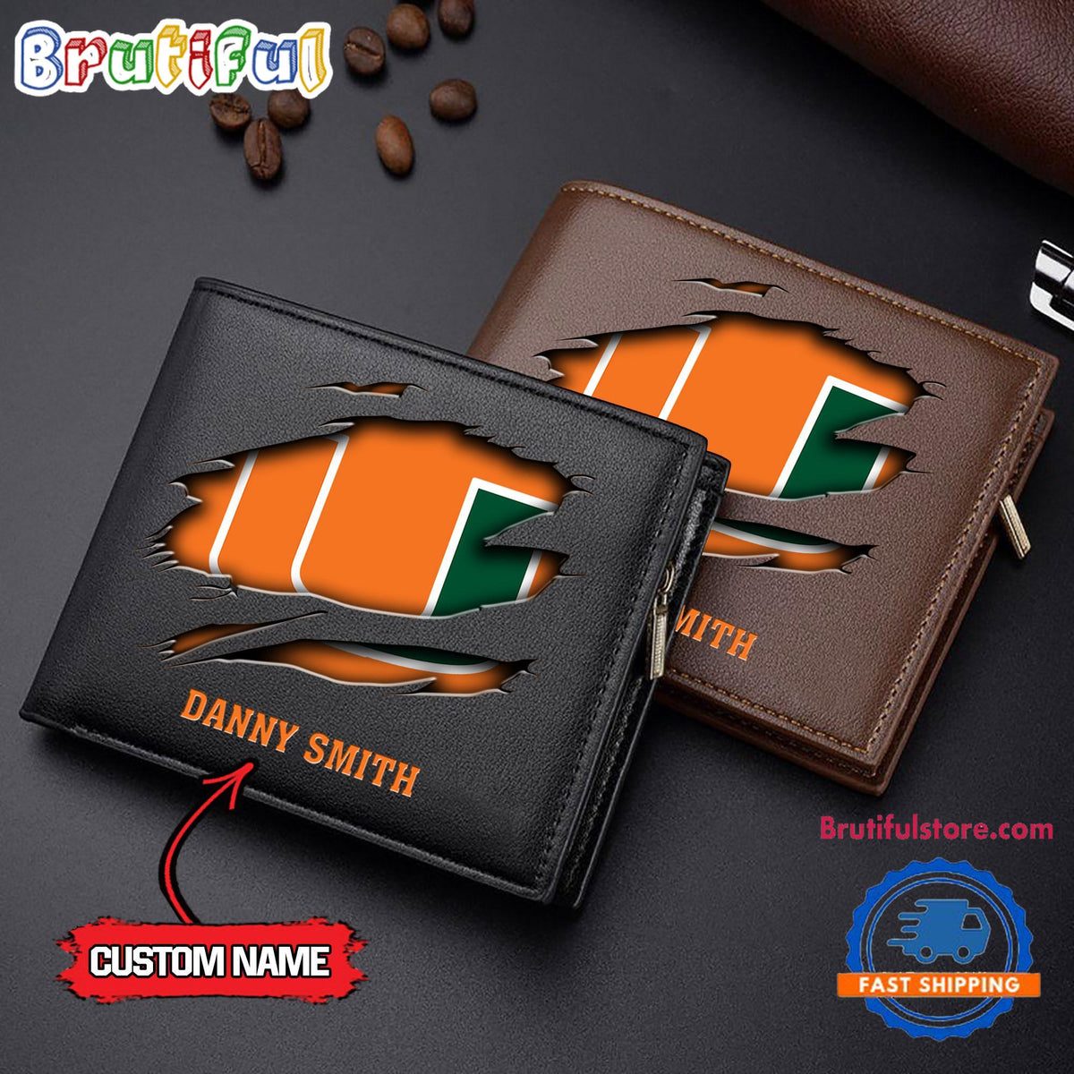NCAA Miami Hurricanes Sporty Custom Men’s Leather Wallet