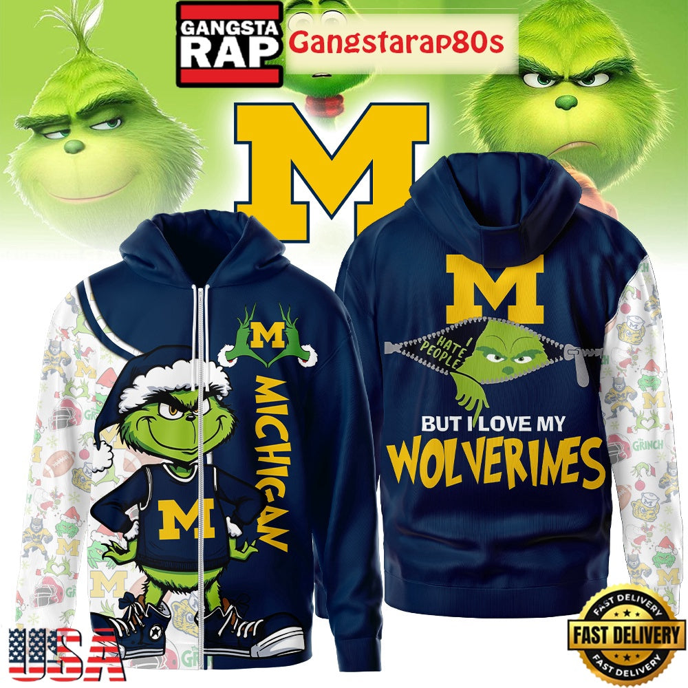 NCAA Michigan Wolverines Funny Grinch Football 2025-2026 Zip Hoodie Shirt