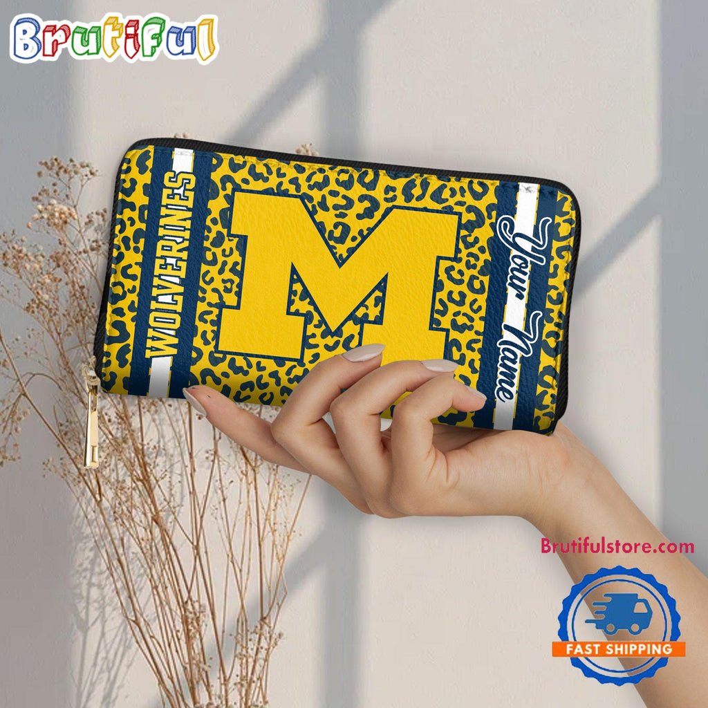 NCAA Michigan Wolverines Leopard Women’s Zip Around Wallet, Sporty Women’s Wallet