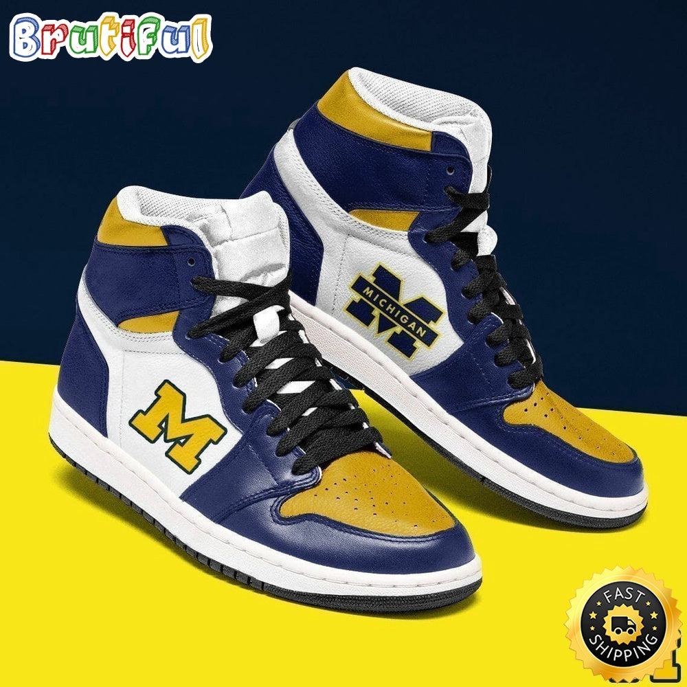 NCAA Michigan Wolverines Navy Blue White Air Jordan 1 High Sneakers