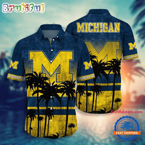 NCAA Michigan Wolverines Palm Tree Tropical Summer Beach Hawaiian Shirt