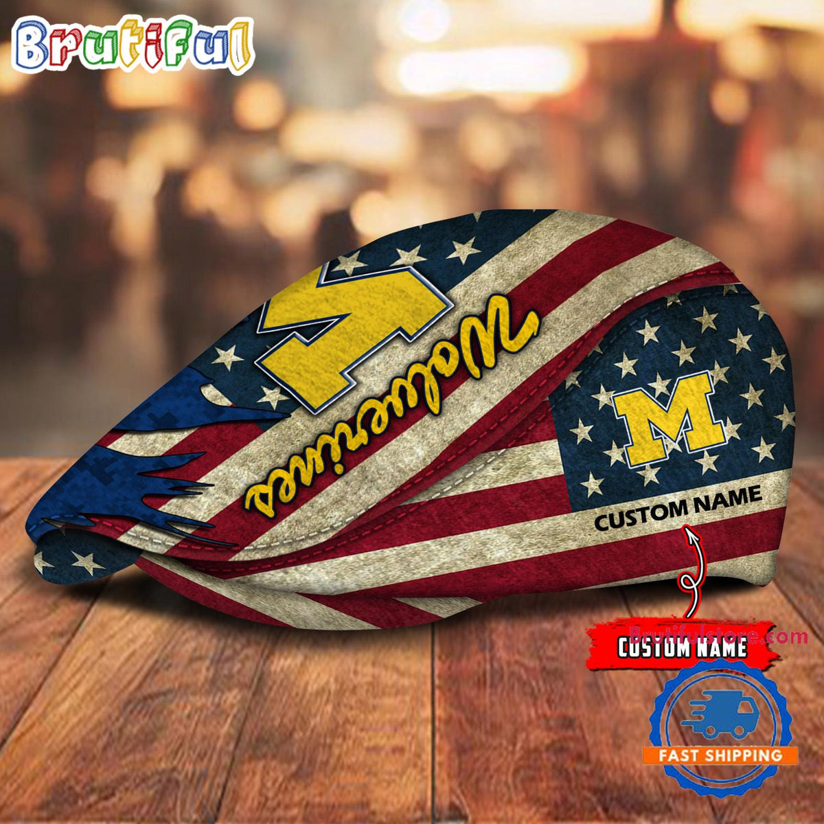 NCAA Michigan Wolverines Sport American Flag Custom Name Jeff Cap