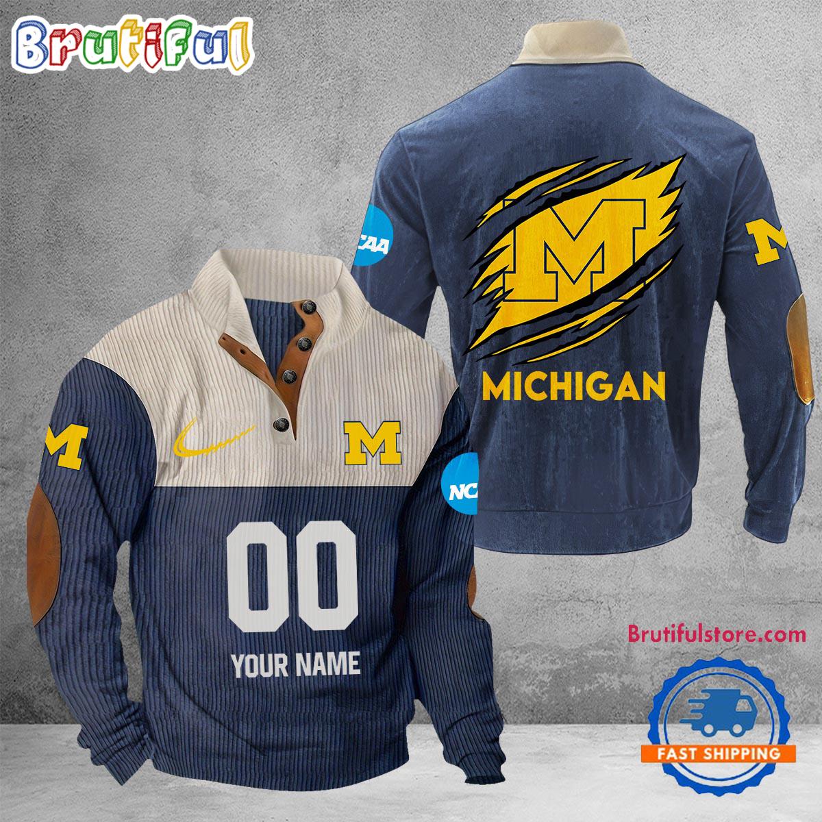 NCAA Michigan Wolverines Sport Team Custom Name And Number Buttoned Collar Sweatshirt
