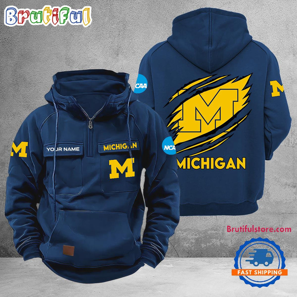 NCAA Michigan Wolverines Sport Team Design Logo Name Cargo Hoodie