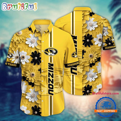 NCAA Missouri Tigers Flower Summer Aloha Button Hawaiian Shirt