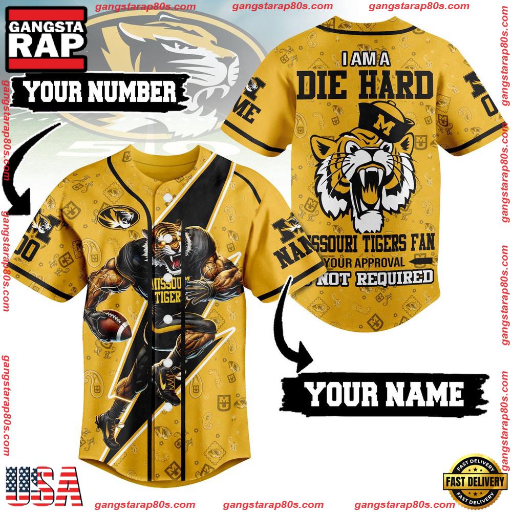 NCAA Custom Name Missouri Tigers I A Am Die Hard New Design Baseball Jersey