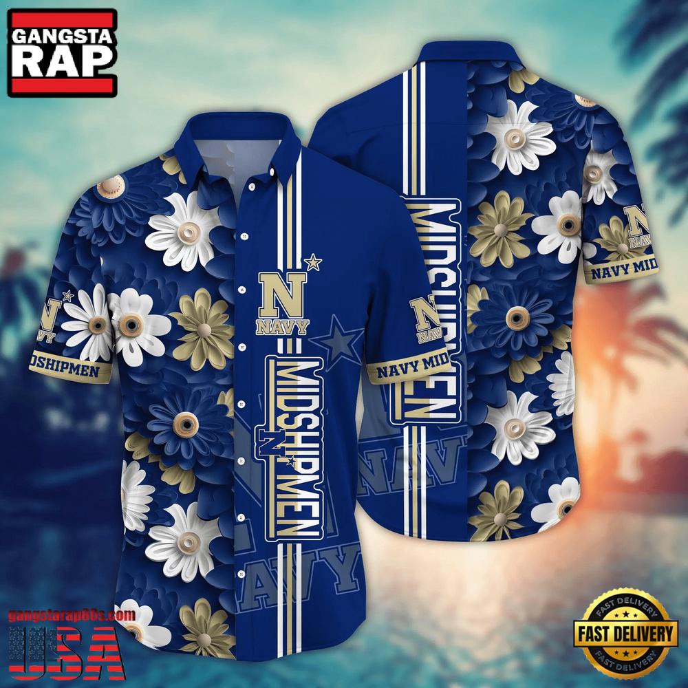 NCAA Navy Midshipmen Flower Style Hot Summer Aloha Hawaiian Shirt