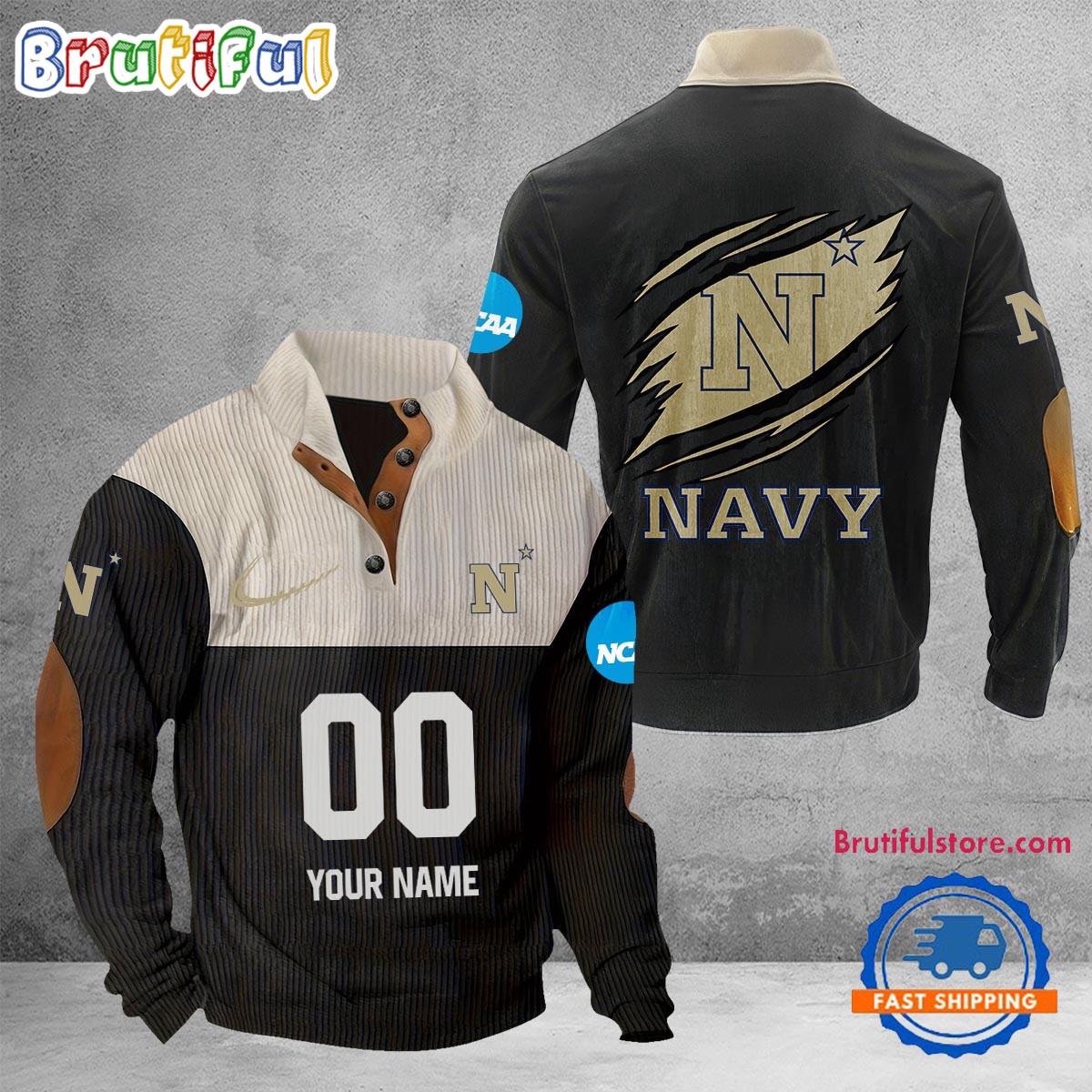 NCAA Navy Midshipmen Sport Team Custom Name And Number Buttoned Collar Sweatshirt