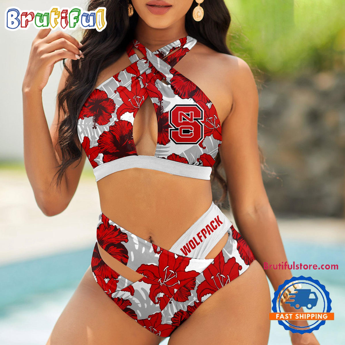 NCAA NC State Wolfpack Hawaiian Pattern Summer Beach Women’s Bikini Set