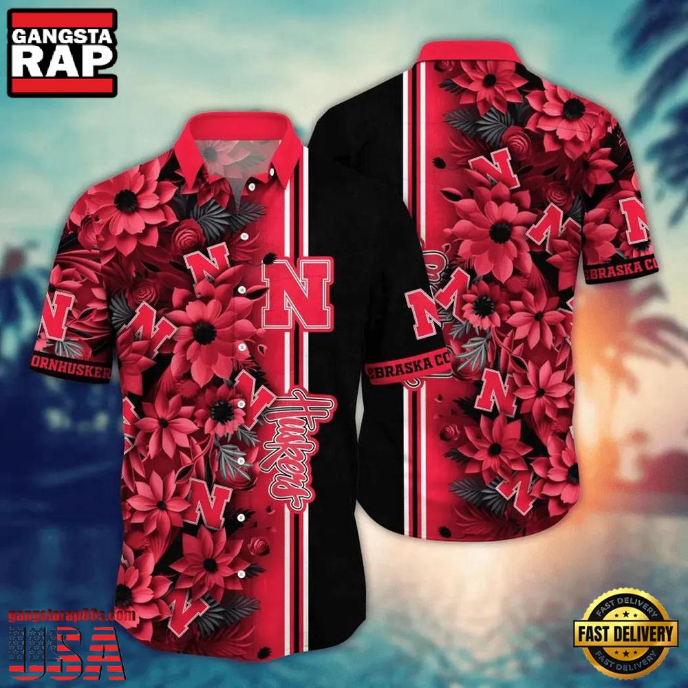 NCAA Nebraska Cornhuskers Flower Hot Summer 2025 Button Hawaiian Shirt
