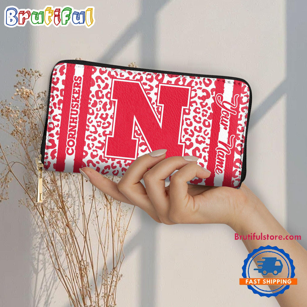 NCAA Nebraska Cornhuskers Leopard Women’s Zip Around Wallet, Sporty Women’s Wallet