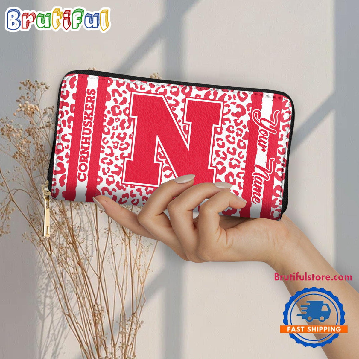 NCAA Nebraska Cornhuskers Leopard Women’s Zip Around Wallet, Sporty Women’s Wallet