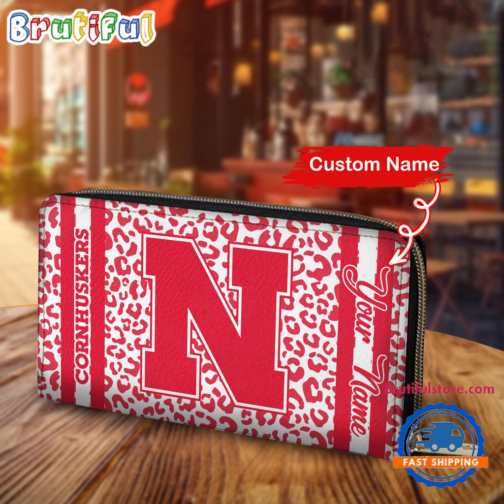 NCAA Nebraska Cornhuskers Leopard Women’s Zip Around Wallet, Sporty Women’s Wallet