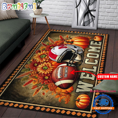 NCAA Nebraska Cornhuskers Pumpkin Flower Football Halloween Rectangle Rug
