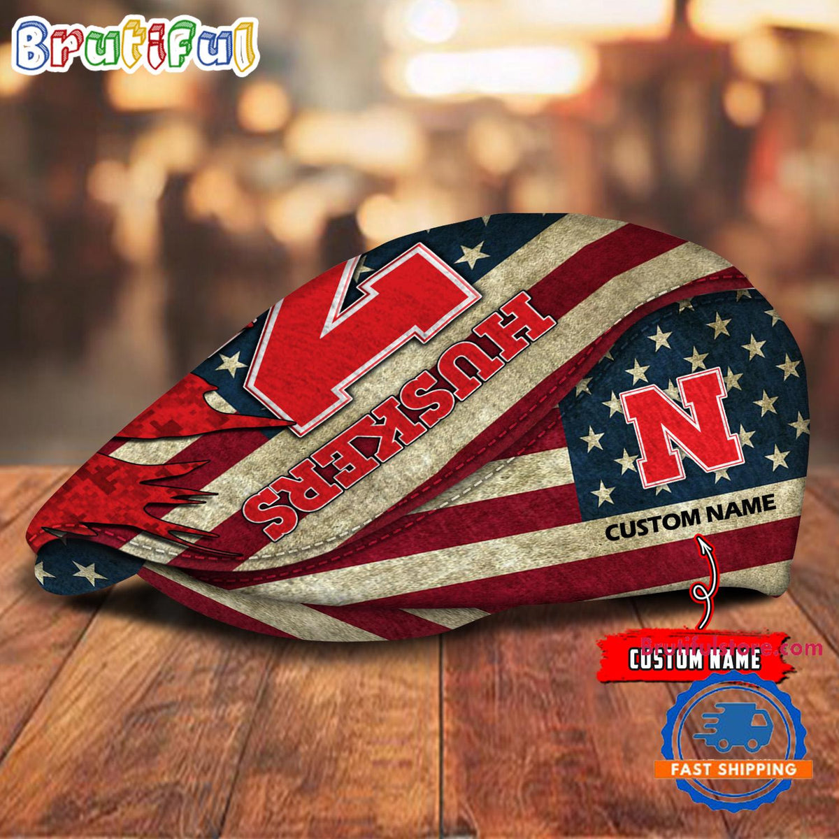 NCAA Nebraska Cornhuskers Sport American Flag Custom Name Jeff Cap