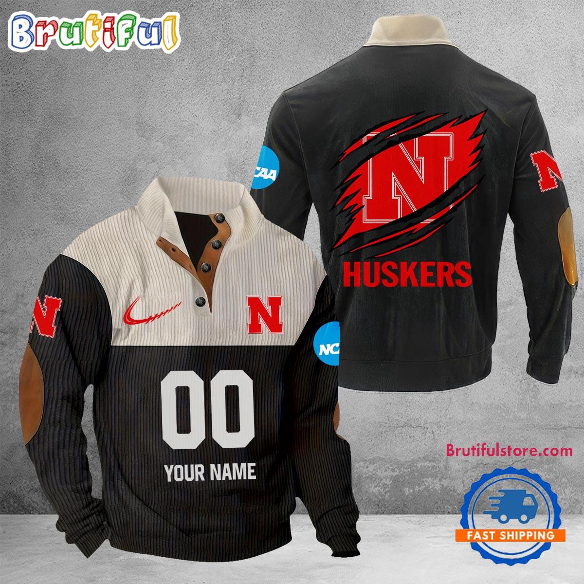 NCAA Nebraska Cornhuskers Sport Team Custom Name And Number Buttoned Collar Sweatshirt