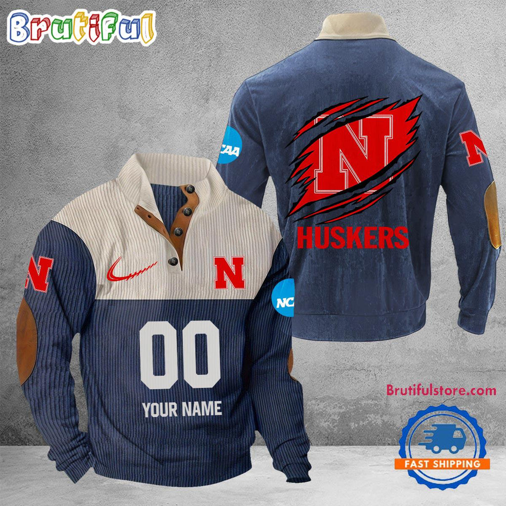 NCAA Nebraska Cornhuskers Sport Team Custom Name And Number Buttoned Collar Sweatshirt