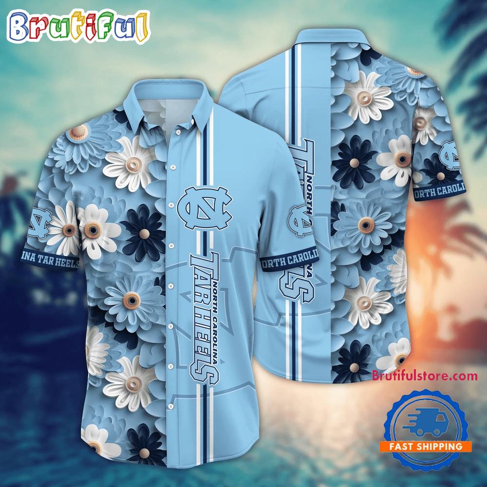 NCAA North Carolina Tar Heels Flower Summer Aloha Button Hawaiian Shirt