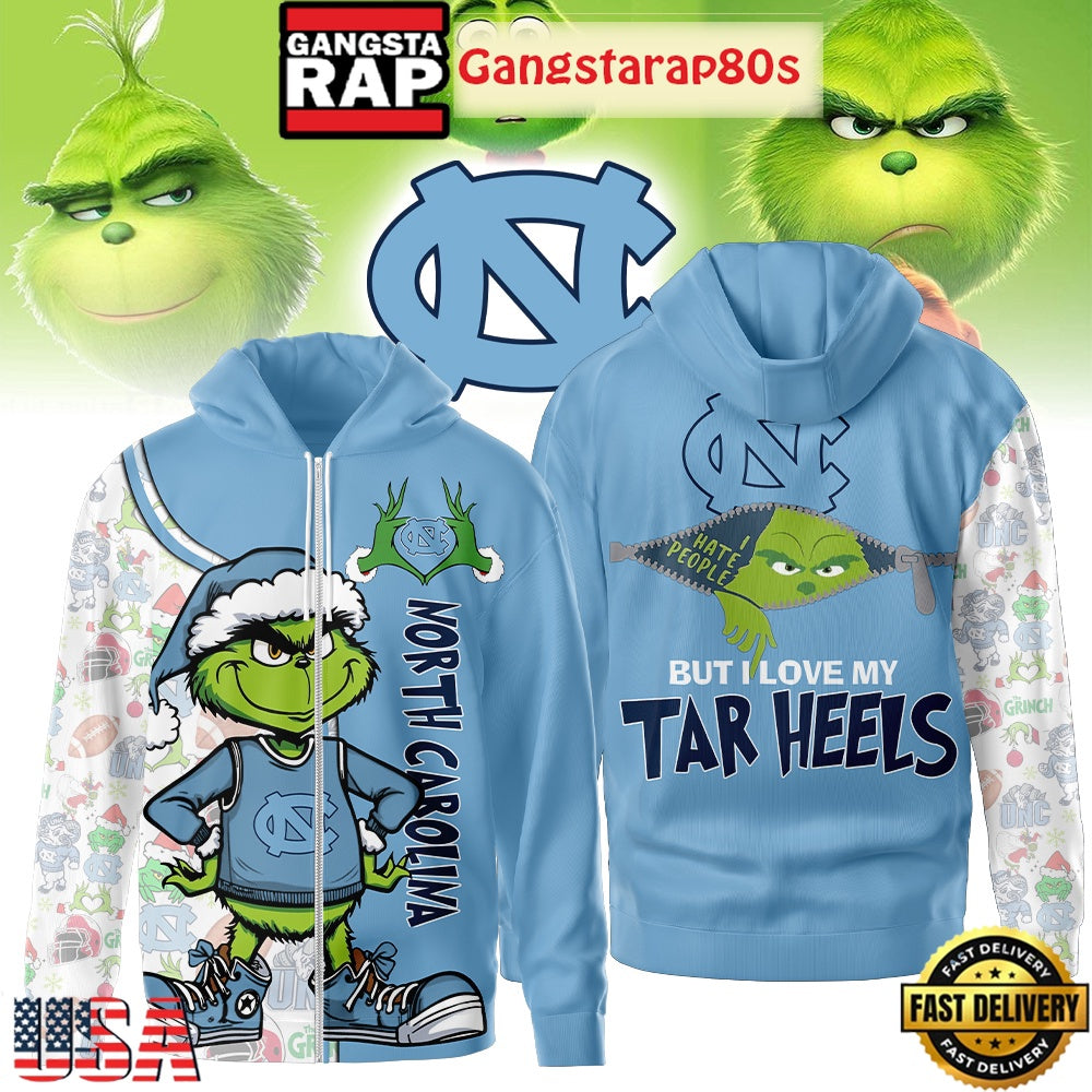 NCAA North Carolina Tar Heels Funny Grinch Football 2025-2026 Zip Hoodie Shirt