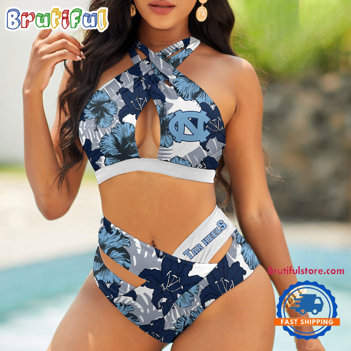 NCAA Nls Hawaiian Pattern Deisgn Women’s Bikini Set, Women’s Sporty Summer Bikini Set