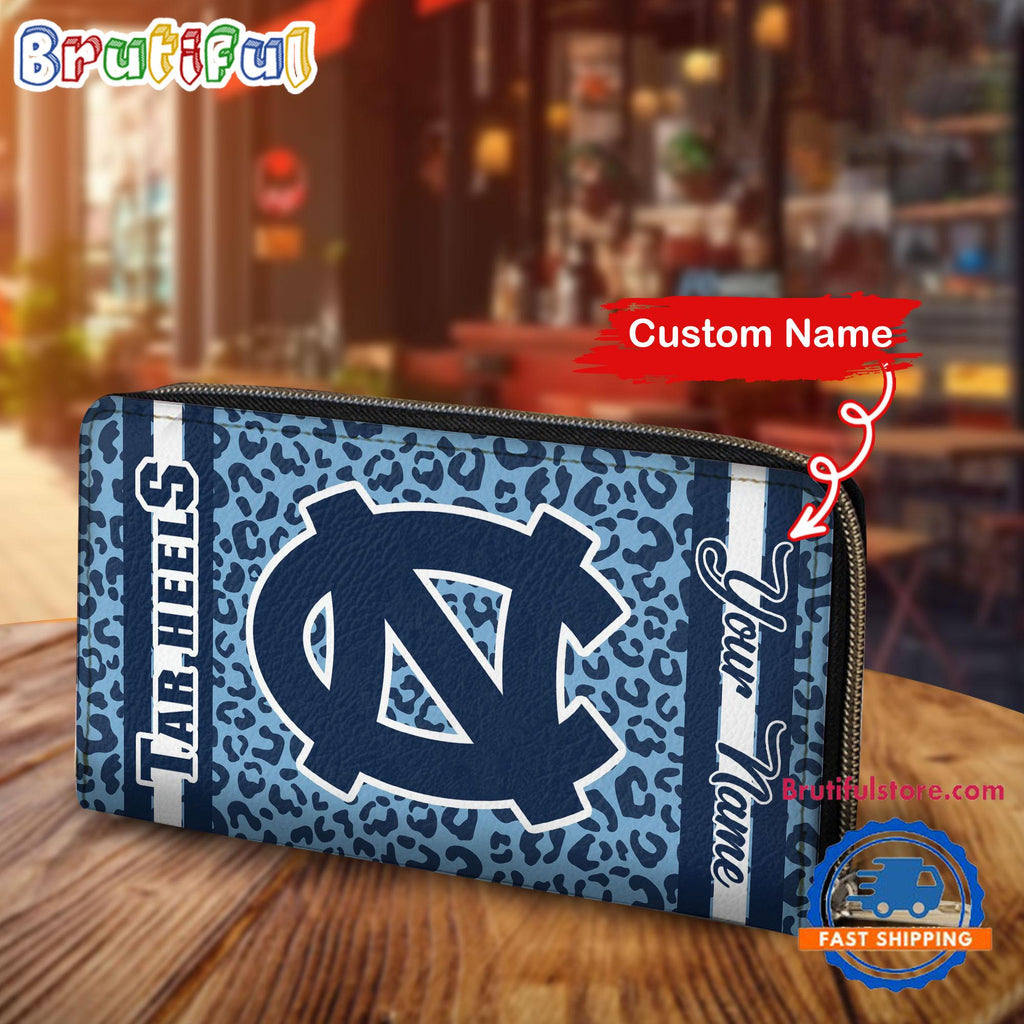 NCAA North Carolina Tar Heels Leopard Women’s Zip Around Wallet, Sporty Women’s Wallet