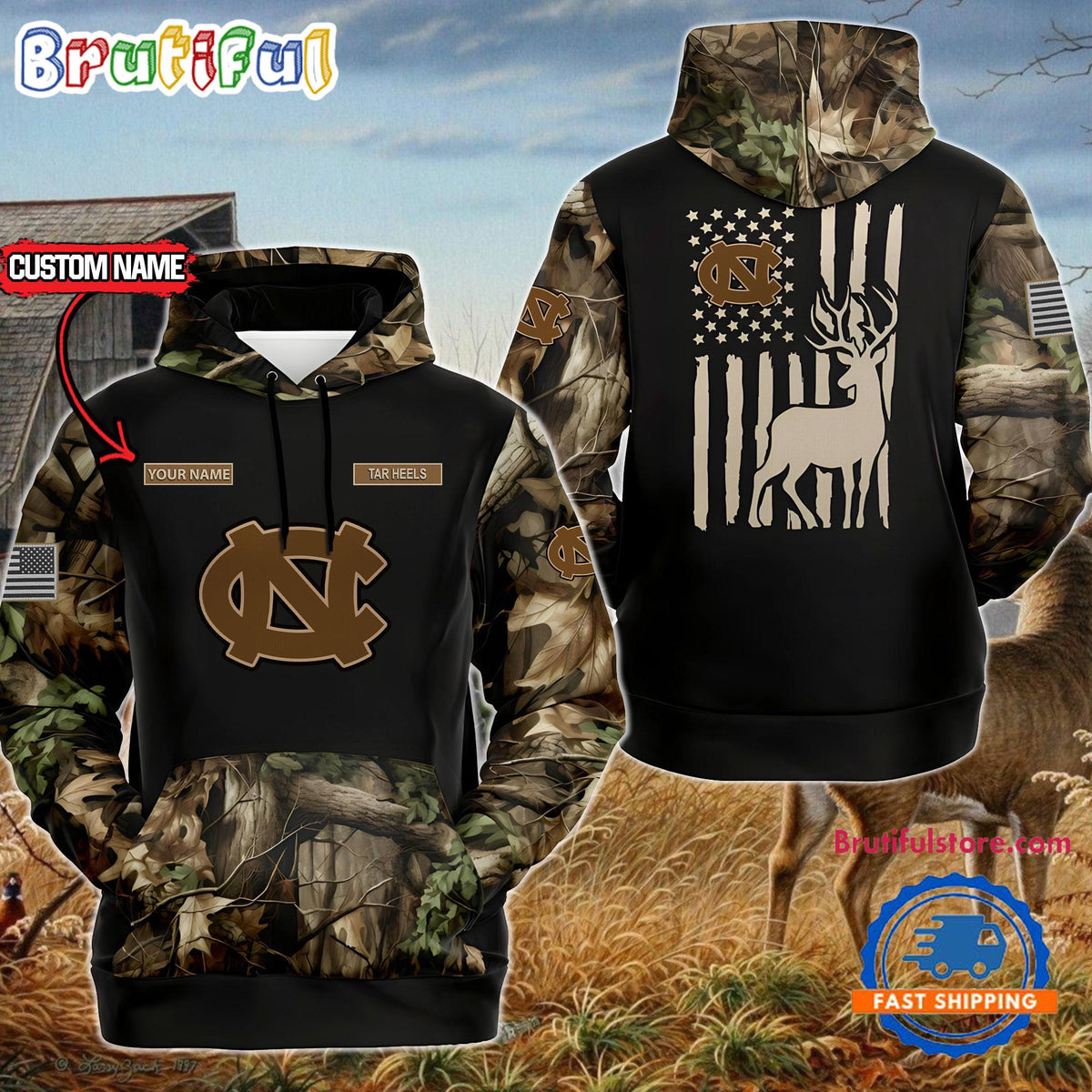 NCAA North Carolina Tar Heels Sporty Camo Hunting Style Hoodie, Sweatshirt, TShirt