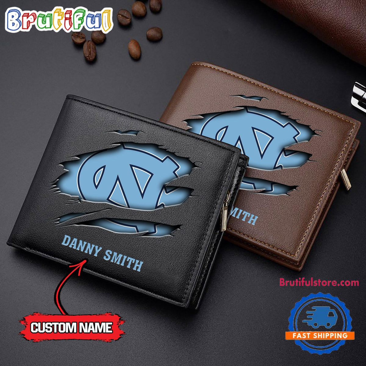 NCAA North Carolina Tar Heels Sporty Custom Men’s Leather Wallet