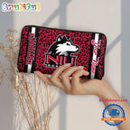 NCAA Northern Illinois Huskies Leopard Women’s Zip Around Wallet, Sporty Women’s Wallet