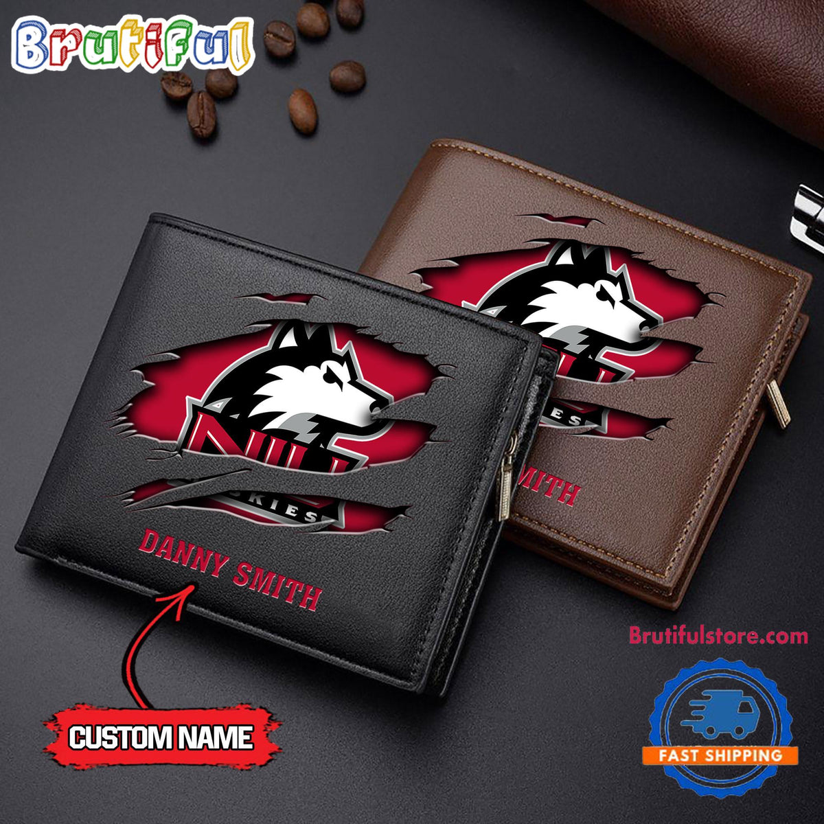 NCAA Northern Illinois Huskies Sporty Custom Men’s Leather Wallet