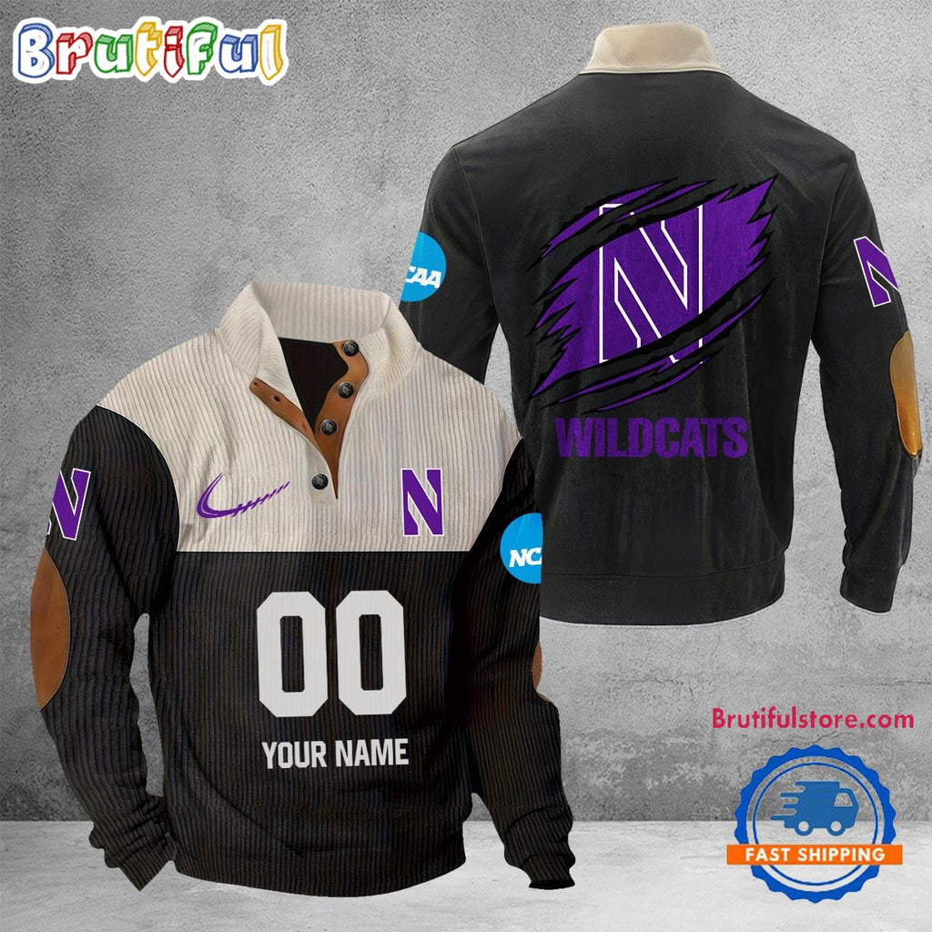 NCAA Northwestern Wildcats Sport Team Custom Name And Number Buttoned Collar Sweatshirt