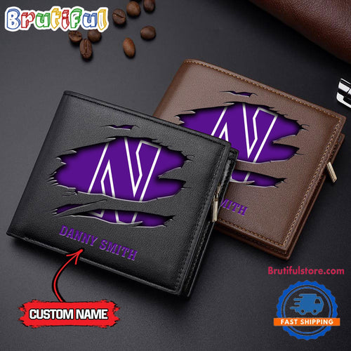 NCAA Northwestern Wildcats Sporty Custom Men’s Leather Wallet