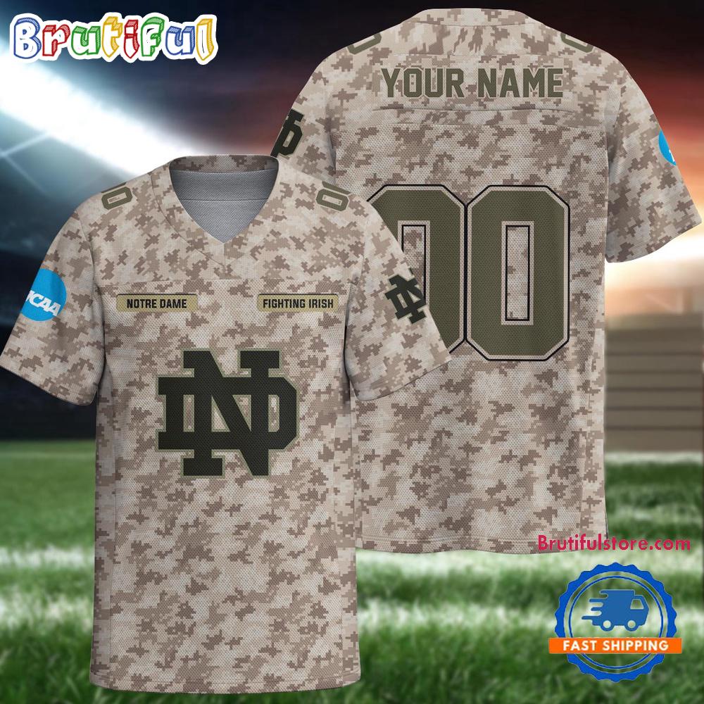 NCAA Notre Dame Fighting Irish Camo Veterans Personalized Football Jersey