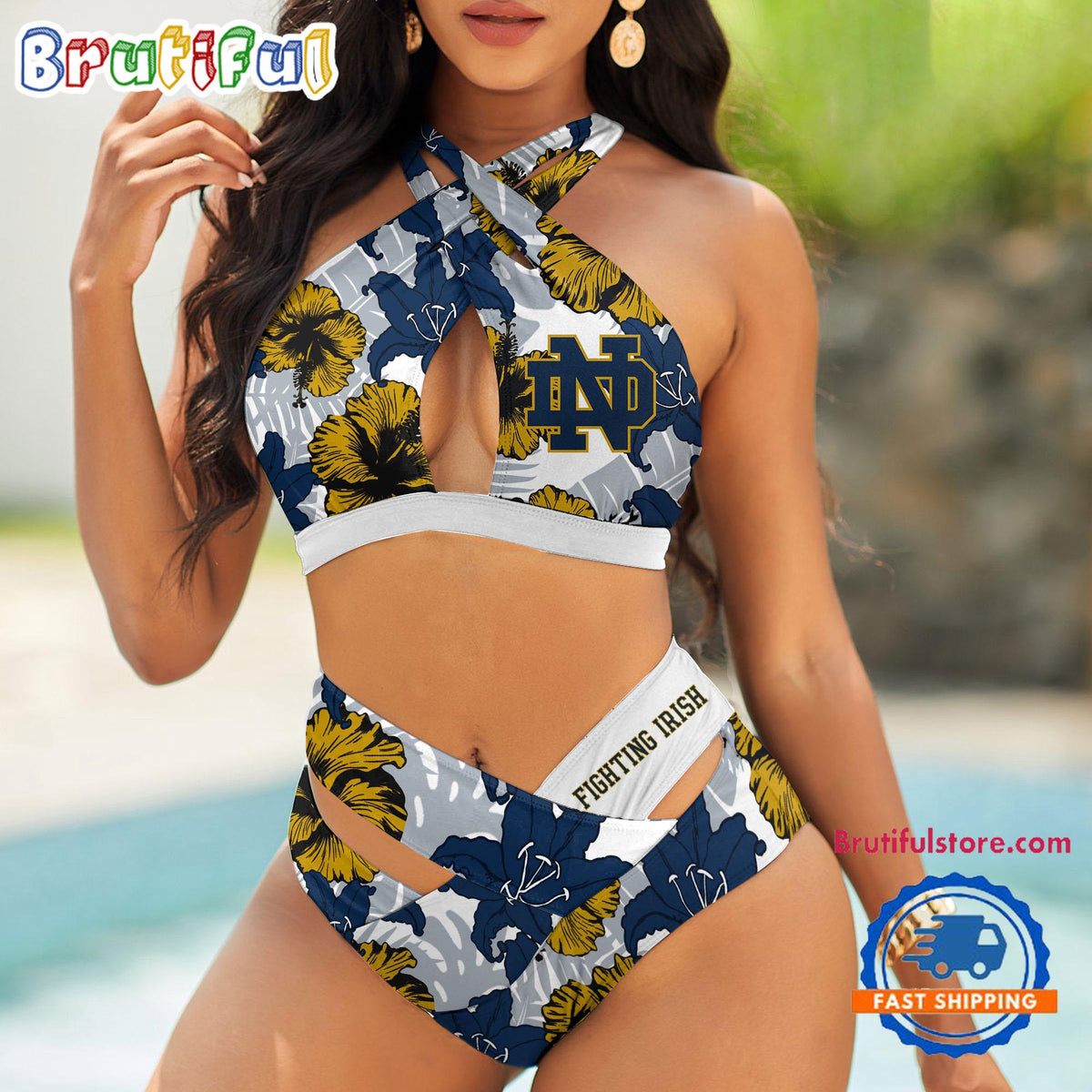 NCAA Notre Dame Fighting Irish Hawaiian Pattern Summer Beach Women’s Bikini Set