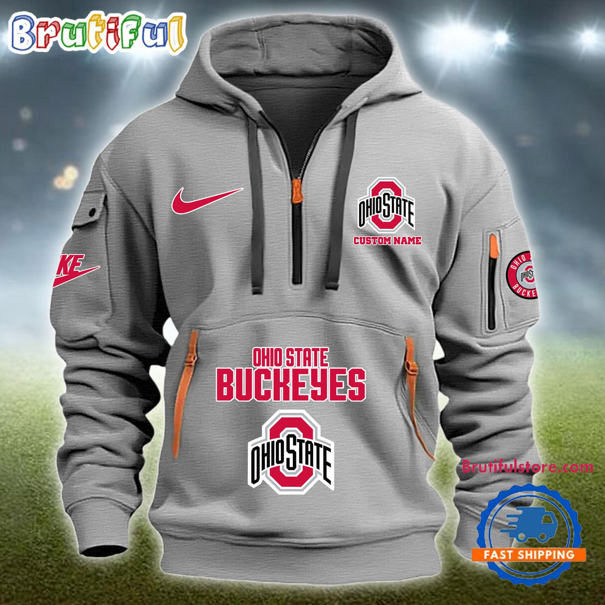 NCAA Ohio State Buckeyes Heavy Hoodie, Sporty Quarter Zip Hoodie