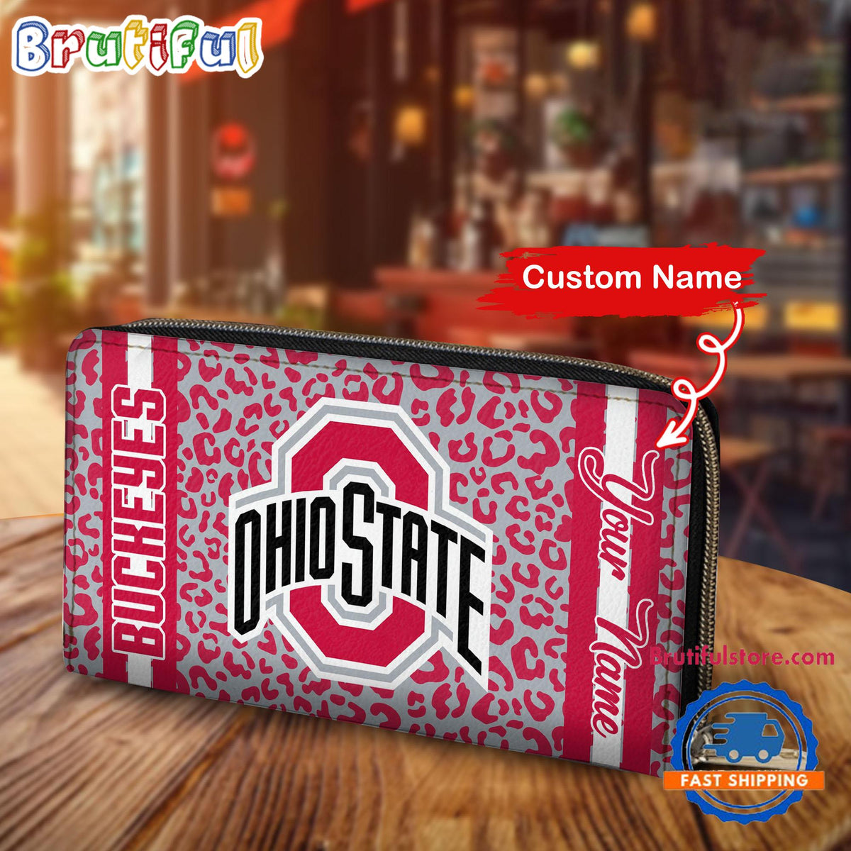 NCAA Ohio State Buckeyes Leopard Women’s Zip Around Wallet, Sporty Women’s Wallet