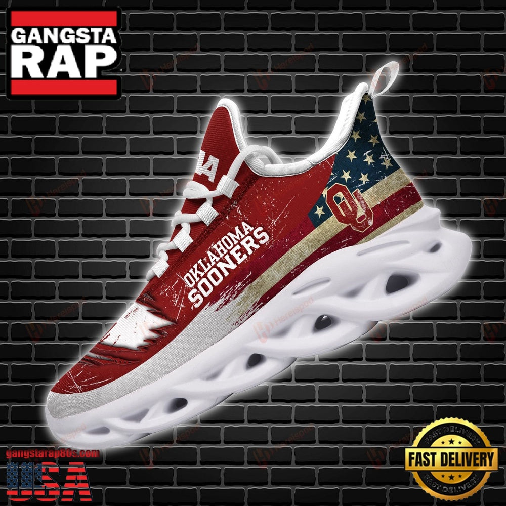 NCAA Oklahoma Sooners American Flag Unique Design Max Soul Shoes Running Sneakers