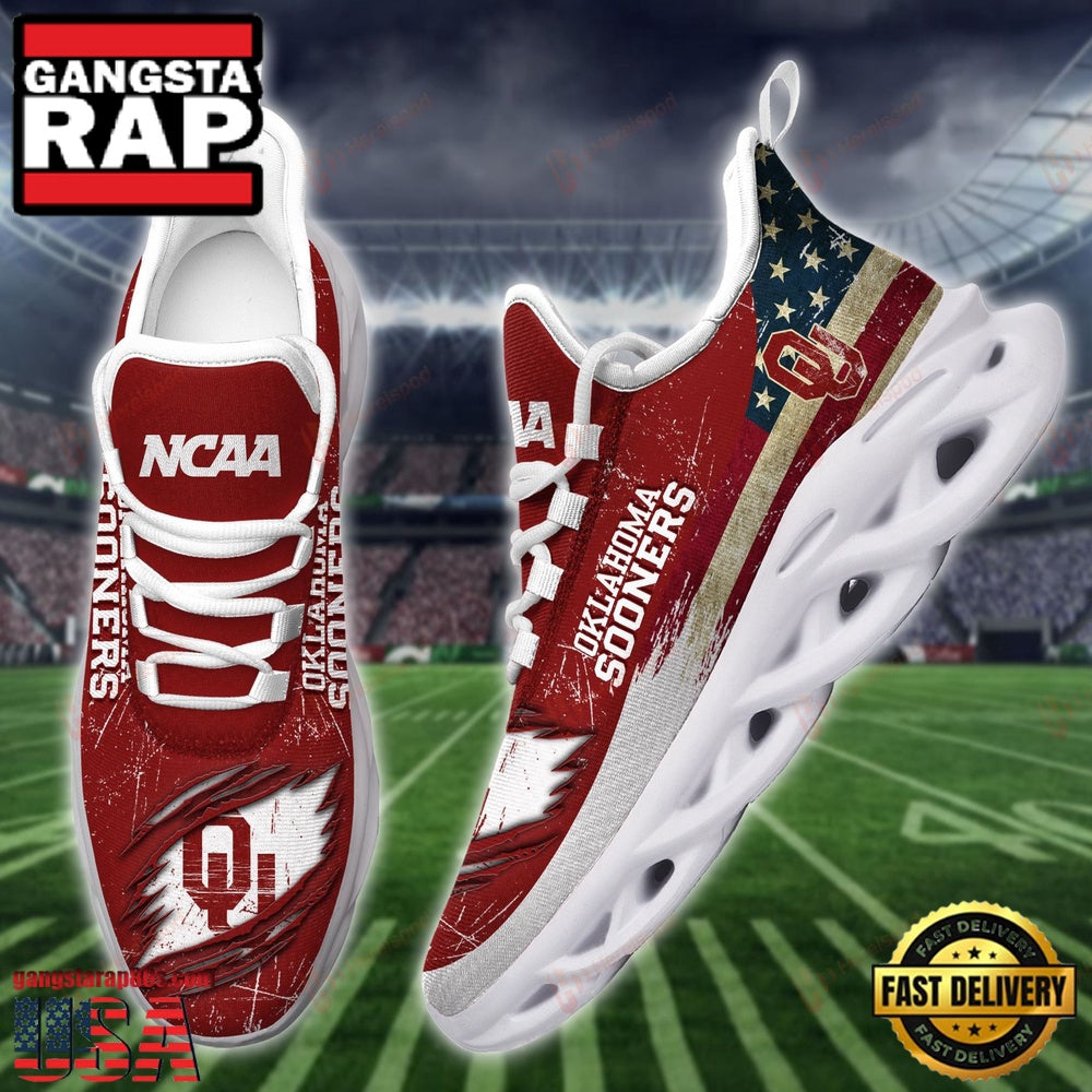 NCAA Oklahoma Sooners American Flag Unique Design Max Soul Shoes Running Sneakers